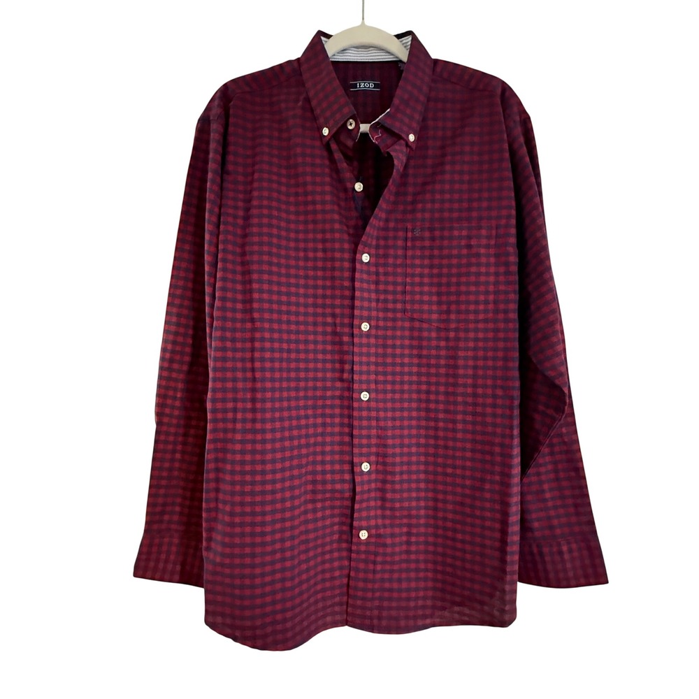 IZOD Mens LG Oxford Woven Gingham Button Down Shirt Sundried Tomato‎ Red